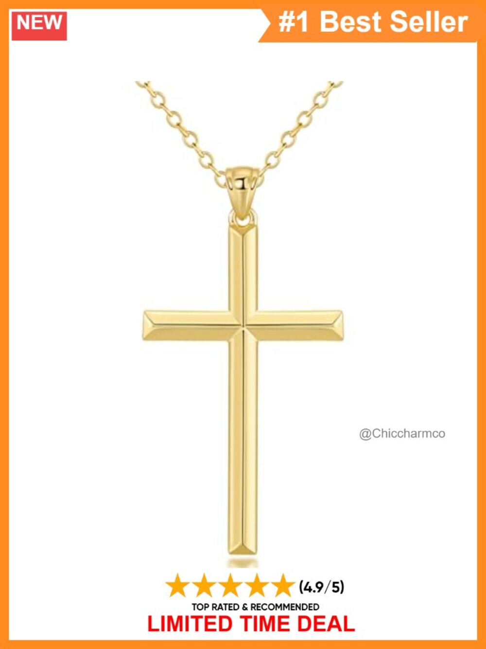 14K Gold Plated Cross Necklace Cable Chain Lobster Clasp Women Jewelry
